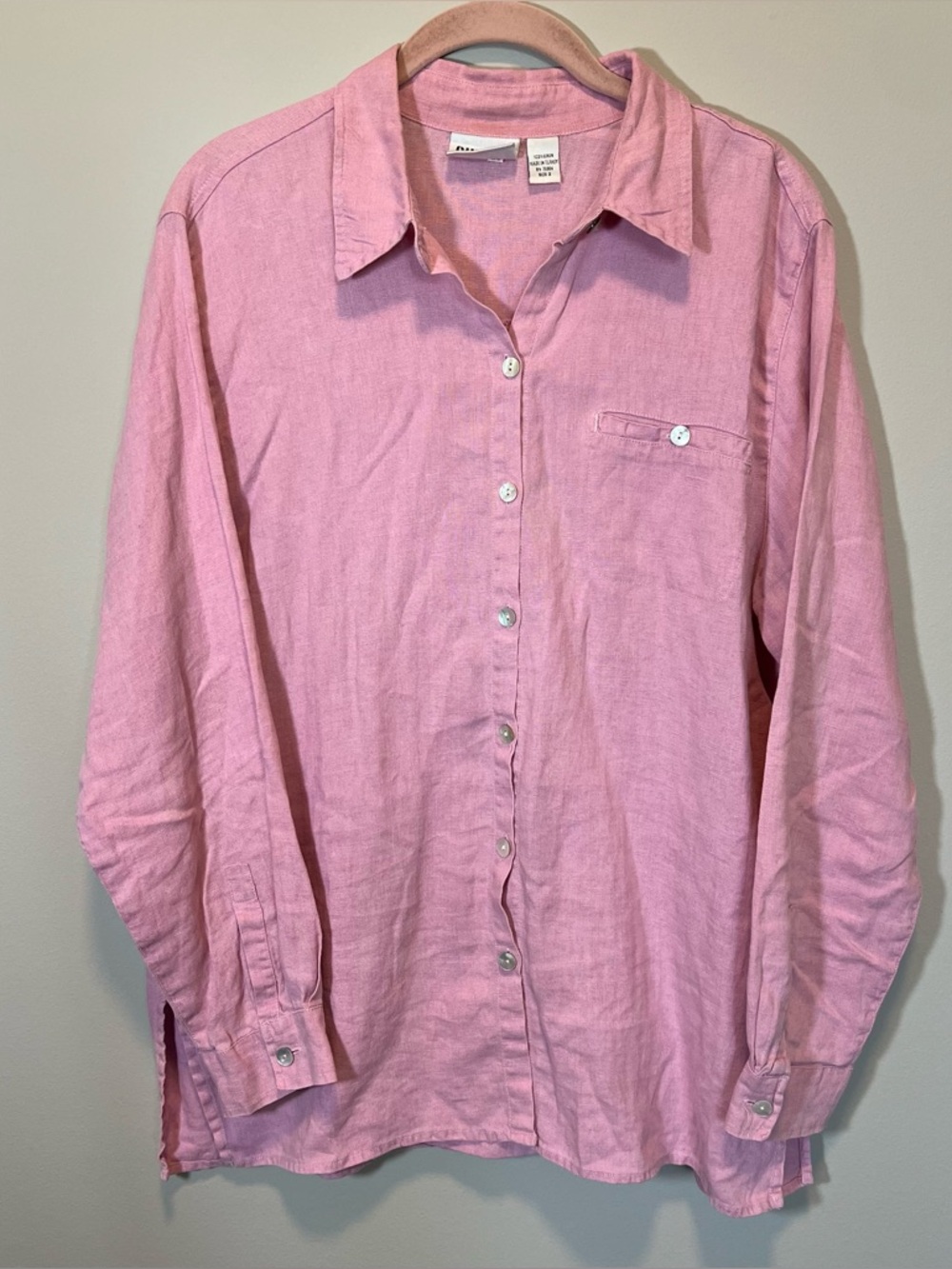 Chico’s Women’s Pink 100% Linen Button Down Long Sleeve Top 2 Large